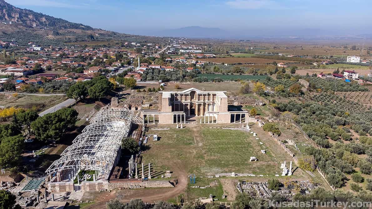 Aerial view with drone; Sardes (Sardis) Ancient City